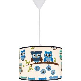 Resim Şenay Aydınlatma Çocuk Odası Silindir Kumaş Avize Sarkıt-Mavi Baykuş 