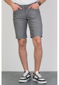 Resim HLT Jeans Erkek Taşlamalı Rahat Kesim Esnek Likralı Gri Kot Jean Şort 001 