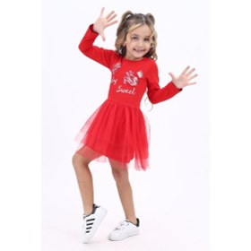 Resim Toontoy Kids Toontoy Kız Çocuk Baskılı Elbise Kırmızı 