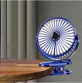 Resim m.tk moveteck Masaüstü Şarjlı Klipsli 360 Dönen Portatif Fan Vantilatör Şarjlı Kıskaçlı Soğutucu Renkli Işıklı Fan 