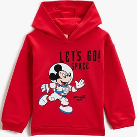 Resim Erkek Bebek Mickey Mouse Lisanslı Pamuklu Baskılı Kapüşonlu Sweatshirt 