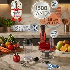 Resim Tefal Dilimleyici ve Rende 4 Bıçaklı Powelix 1500W Güç 1,5 Litre Cam Hazneli Mutfak Robotu + Hassas Mutfak Tartısı 