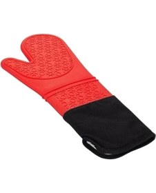 Resim Kitchen Design Lab Orta Boy Delikli Pizza Tepsisi Lahmacun Pide Tepsisi 32 cm ve Kırmızı Silikon Yanmaz Fırın Eldiveni 