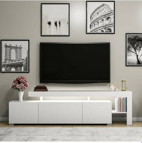 Resim Bmdekor Tv Sehpası Buğra Beyaz Led Işıklı 