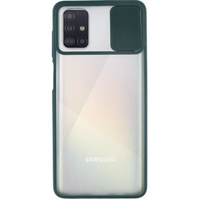 Resim Caseart Samsung Galaxy A51 Kapak Lensi Açılır Kapanır Kamera Korumalı Silikon Kılıf - Yeşil 