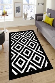 Resim Büyük Prizma Halı Siyah Beyaz Dekhera T1131 - 100X200 / Dot Taban 