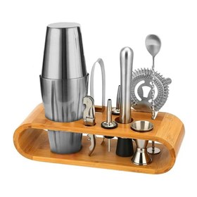 Resim Vosco VSC-900 10 Parça Ahşap Standlı Boston Shaker Kokteyl Seti, 750 ml 