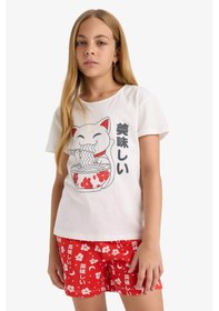 Resim Defacto %100 Pamuklu Anime Baskılı Beli Lastikli Pijama Takımı Kız Çocuk G0922A825HS 