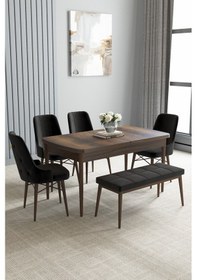 Resim Jusie Barok Desen 80x132 Açılabilir Yemek Odası Takımı 6 Adet Sandalye Siyah 