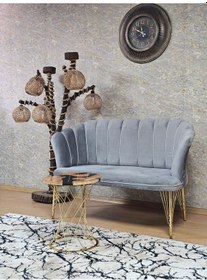 Resim Zafir İkili Gold Kaplama Tel Ayak Papatya Çay Seti Koltuk Takımı , Balkon, Salon, Ofis, Cafe Koltuk Takımı Gri 