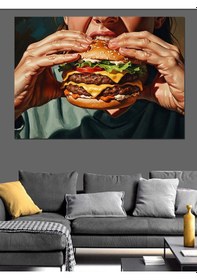 Resim Ahşap Tablo Dev Hamburger Yiyen Çocuk Portresi 