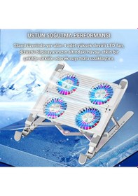 Resim Polham 4 Fanlı Rgb Işıklı Laptop Soğutucu Stand, 7 Kademeli Yükseklik Ayarlı Portatif Taşınabilir Stand 