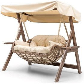 Resim Bafra Swing Ahşap Rattan Salıncak Dış Mekan Bahçe Balkon Ve Teras Salıncağı Bej 