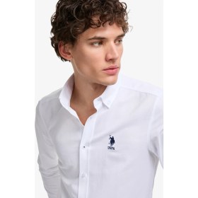 Resim U.s. Polo Assn. Erkek Beyaz Gömlek 50322159-VR013 Slim Fit Düz Yaka Trend Tasarım Kolsuz 