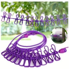 Resim Luz&pos Taşınabilir Seyahat Çamaşır İpi 12 Mandallı Klipsli Lastikli Çamaşır Mandalları Çok Renkli 