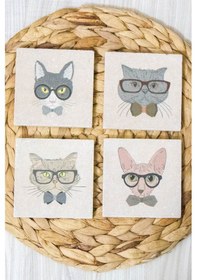 Resim Doğal Taş Uv Baskılı 4'lü Set Dekoratif Hediyelik Bardak Altlığı Çok Renkli 