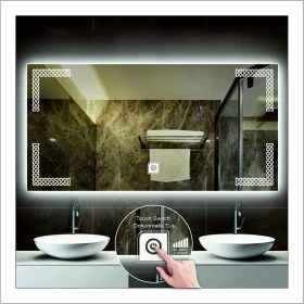 Resim Dnr-Mirror65x90 Cm Beyaz Ledli Tasarım Kumlamalı Dokunmatik Tuşlu Banyo Aynası Makyaj Aynası Işıklı Ayna 