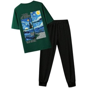 Resim Unisex Vangogh Baskılı Eşofman Takımı Yeşil 