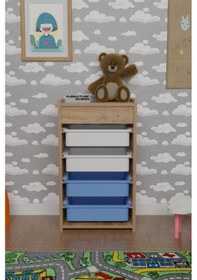 Resim 4 Sepetli Çok Amaçlı Oyuncak Dolabı Atlantik Çam Beyaz - Mavi Kahverengi 