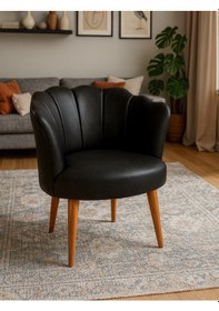 Resim Papatya Berjer - Modern Tekli Koltuk - Deri Kumaş - Siyah 