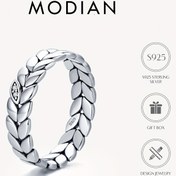 Resim Modian S925 Gümüş Yaprak Tasarımı Yüzük, zirkonya İçeğine - Vintage ve Basit Tarzda Yığınlanabilir Nişan Yüzüğü Kadınlar İçin, Tatil ve Günlük Kullanım İçin Uygun, Hediye Hazır - Mardi Gras Mücevher Aksesuarı, Tek Beden 