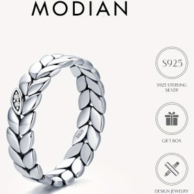 Resim Modian S925 Gümüş Yaprak Tasarımı Yüzük, zirkonya İçeğine - Vintage ve Basit Tarzda Yığınlanabilir Nişan Yüzüğü Kadınlar İçin, Tatil ve Günlük Kullanım İçin Uygun, Hediye Hazır - Mardi Gras Mücevher Aksesuarı, Tek Beden 