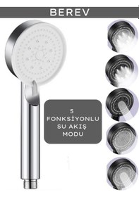 Resim Berev Krom 5 Fonksiyonlu Yüksek Basınçlı Ayarlanabilir Duş Başlığı Krom 