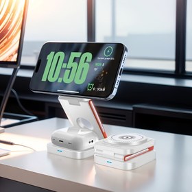 Resim FDGAO 3'ü 1 arada Manyetik Kablosuz Şarj Standı, 15W Hızlı Şarj Dock, Katlanabilir Manyetik Şarj İstasyonu/Pad, for Iphone 16/15/15 Pro/15 Plus/15 Pro Max/14/13/12 Serisi için, for Iwatch Ultra 2/SE/10/9/8/7/6/5/4/3/2 için, for Airpods 4/3/Pro/Pro 2 için, USB Type-C Bağlantı Elemanı, Kablosuz Şarj, USB Güç Modu, ≤36V Çalışma Voltajı, Pil Yok 