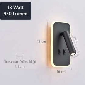 Resim Dekoratif Yatak Başı Okuma Lambası 13 Watt Gün Işığı Çift Kademeli Baş Ucu Kitap Okuma Lambası Tuvalu LED Aplik Gece Lambası (Siyah) 