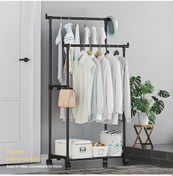 Resim Xiyyadms Çift Çubuklu Siyah Gömlek Ayakkabı Depolama Rafı - Tekerlekli, Çok Katlı, Çapraz Ticaret İçin Kurulabilir Giyim Organizatörü 20 Adet/kutu 