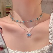 Resim 2 adet El Yapımı Reçine Kelebek Kolye Seti, Alaşım Çift Katmanlı Çoker ve Kolye, Basit Hayvan Temalı, Ona Hediye, Sevgililer Günü, Tüm Mevsimler, Günlük ve Özel Etkinlikler, Japon ve Kore Tarzı 