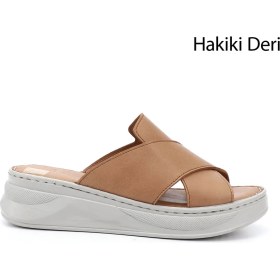 Resim Gönderi(r) Kadın Taba Çapraz Bantlı Dolgu Topuk Hakiki Deri Comfort Terlik 
