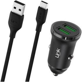 Resim Kinhank LinkTech C483e 12W 2x USB + Type-C USB Kablo Araç İçi Şarj Aleti Set Siyah 