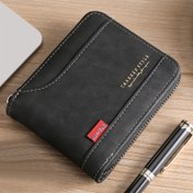 Resim Yeni Erkek Kısa Fermuarlı Cüzdan, Moda PU Deri ve Çok Yönlü Fermuarlı Cüzdan, Yatay Çok Renkli Cüzdan, Çok Fonksiyonlu Çok Kartlı Kimlik Çantası Noel Hediyesi 