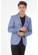 Resim Sposo 5124 Dar Kalıp Kareli Mavi Erkek Blazer Ceket Mavi 