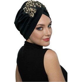 Resim Elysianfidan Kopma Astarlı Işlemeli Siyah Sırma Motifli Hazır Türban Tesettür Abiye Bone Siyah Sırma 