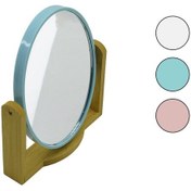 Resim Oval 8 İnç 20.5x15.5cm Ahşap Bambu Ayaklı Makyaj Aynası Çift Taraflı Renkli Plastik Çerçeve 