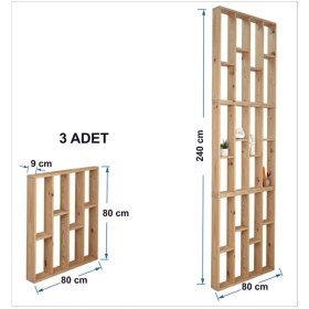 Resim Tiydem Masif Ahşap Raflı Oda Ayırıcı Seperatör Duvar Dekor Paravan 80X240 cm Boyasız Doğal Ahşap Rengi 