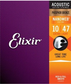 Resim Elixir 16002 Nanoweb Phosphor Bronze Akustik Gitar Teli 10-47 