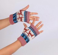 Resim Noel Geyik Eldivenleri, Cadılar Bayramı Yeni Örgü Eldivenler, Yarım Parmaklı Bilgisayar Eldivenleri, Renkli Sıcak Eldivenler 