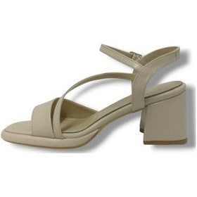 Resim Erbay 402-25 Deri Anatomik Kalın Topuklu Kadın Sandalet Krem 