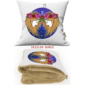 Resim İkizler Burcu Baskılı Opsiyonel Battaniyeli Dekoratif Kırlent 36 