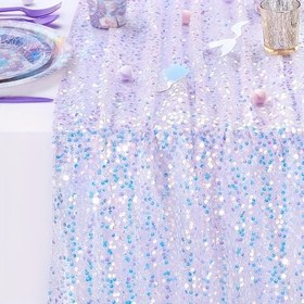 Resim 1 adet Işıltılı İridisent Pullu Masa Koşucusu - 30.48x182.88 cm, Düğünler, Doğum Günleri, Gençler Duşları & Noel Dekoru için Denizkızı Esintili Simli Polyester, Yıldız Balığı & Deniz Kabuğu Ayrıntılı Dikdörtgen Şekil 
