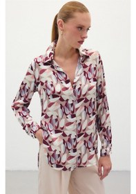 Resim Sateen Desenli Uzun Gömlek - Bordo-136127 Bordo 