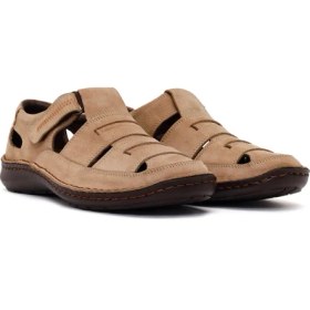 Resim Derimod Erkek Bej Bantlı Nubuk Deri Sandalet 26SFD7102V3 