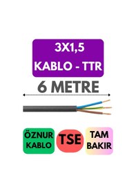 Resim Öznur 3x1,5 Ttr Kablo Metre Seçenekli Siyah - 6 Metre 