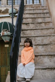 Resim Turuncu Neon Asimetrik Sweat & Samurai Şalvar Takım Boyunluk Hediyeli - 5 Yaş 
