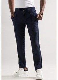 Resim Armürlü Regular Fit Beli Lastikli Ve İplikli Önü Dikişli Mevsimlik Kumaş Erkek Jogger Pantolon 001 