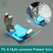 Resim SHUYUSEWING T9-S Ayarlanabilir Çok Amaçlı Basınç Ayağı Rulo Pantolonlar ve Perdeler için - Mavi, Sol/Sağ Kontrollü Hassas Dikiş Makinesi Ayağı, Giysi Döşeme ve Kumaş İşleme için Dayanıklı Metal Yapı 
