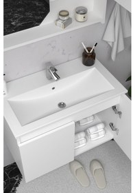 Resim Teta Home Napoli 65 Cm Mdf Banyo Dolabı Seti + Boy Dolabı Beyaz Beyaz 